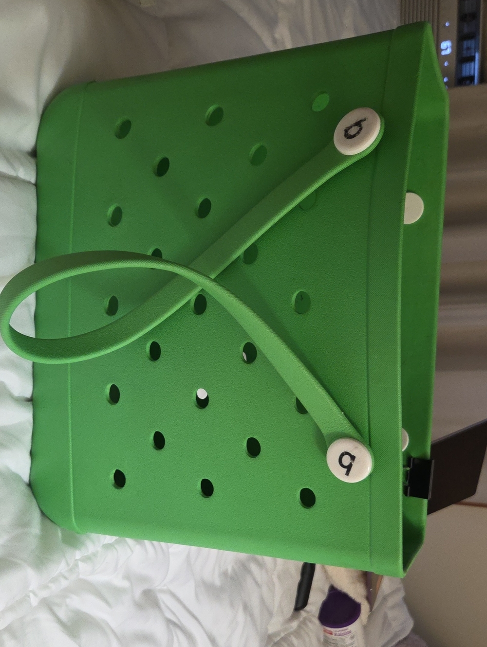Perforated Green Tote with Button-Loop Handles